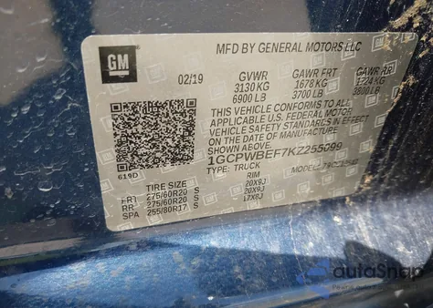 2019 Chevrolet Silverado 1500 Custom из США, поврежденный, VIN 1GCPWBEF7KZ255099